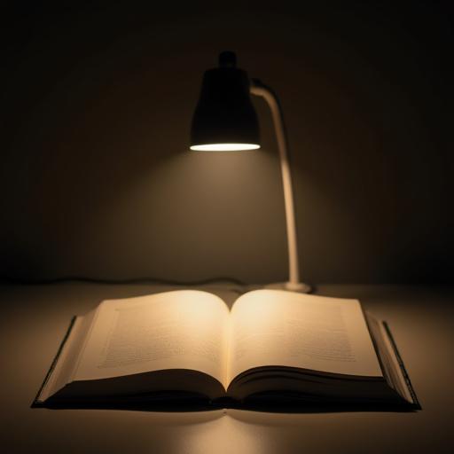 열린 책을 비추는 현대적인 스탠드.